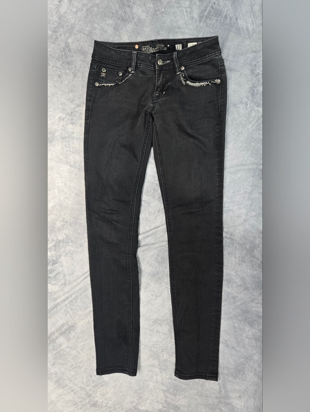 Miss Me Black Slim Men's Jeans with Embellished Pocket Trim